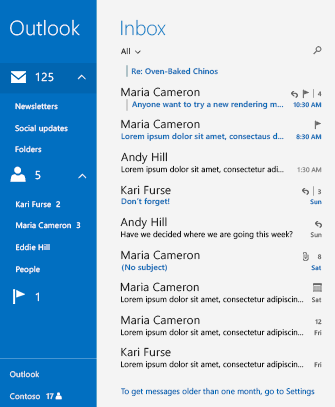 显示说明性 UI 消息的“Windows 邮件”应用的裁剪屏幕截图