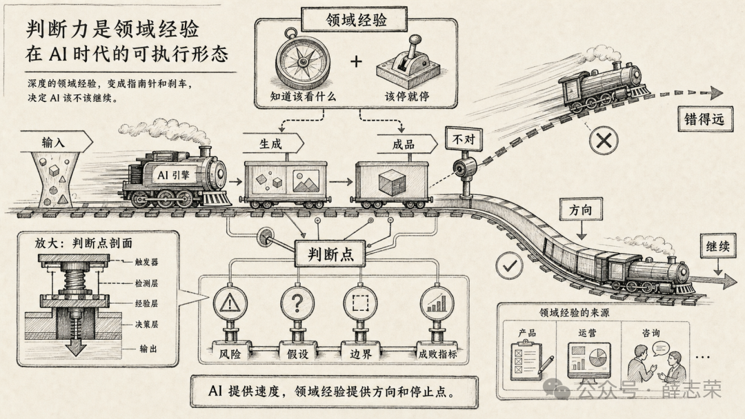 领域经验作为 AI 判断检查点的机制图